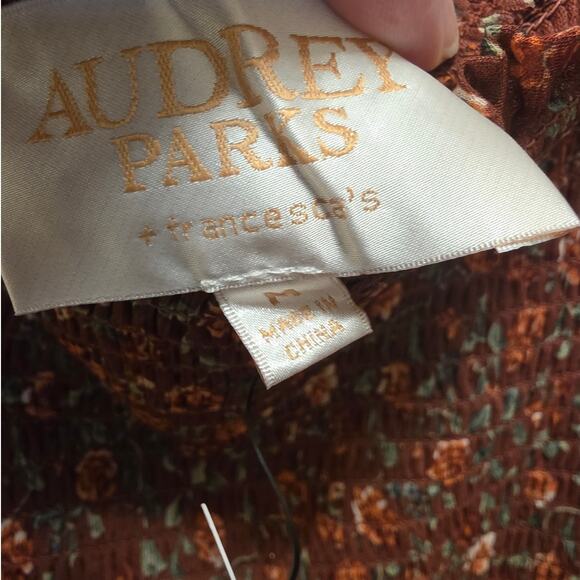 Francesca's AUDREY PARIS Smocked Brown Floral Midi Dress Size Medium NWT - Picture 8 of 9